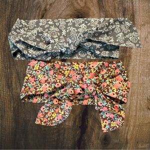 Earth Magic Grey Floral/Blue Floral Set/2 Wide Hair Tie Retro Headband Bow Wrap